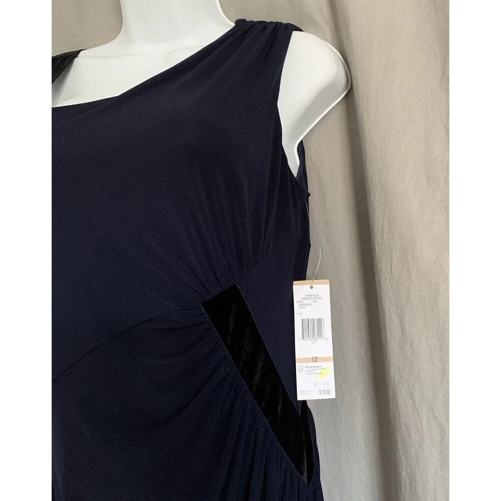 NINE WEST Indigo Blue Sheath Velvet Velour Sleeveless Dress Women's Size 12 NWT - Picture 5 of 12